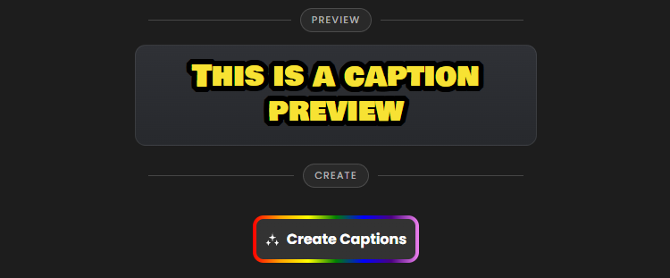 Caption X preview area and Create Captions button