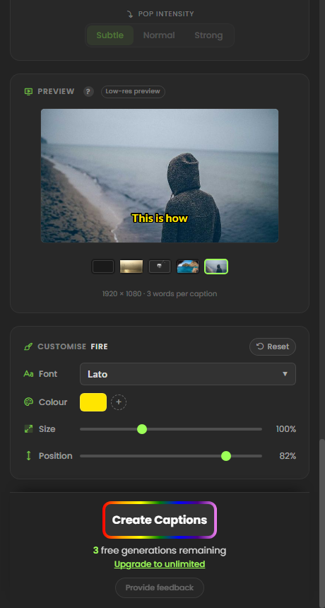 CaptionX for DaVinci Resolve: caption preview with font, colour, size and position controls